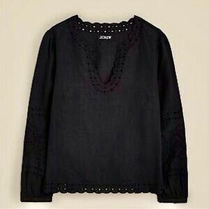 J. Crew Eyelet Bungalow Linen Popover Blouse